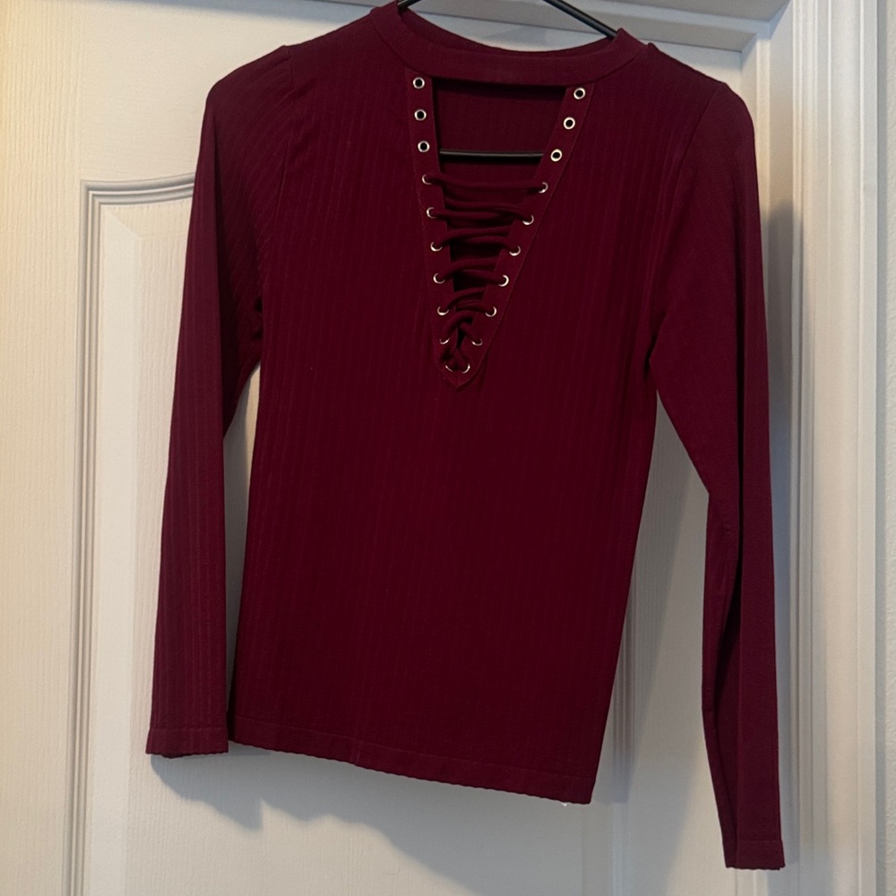 Women's Burgundy Lace-Up Top